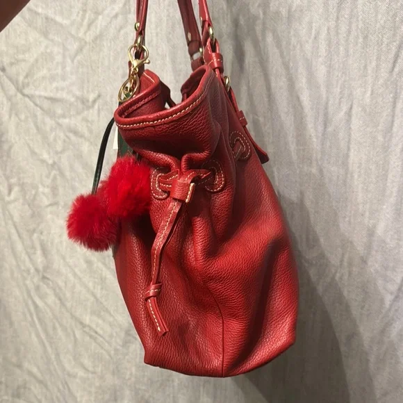 Dooney & Bourke Red Leather Tote with Gold AccentsEUC - Picture 4 of 16